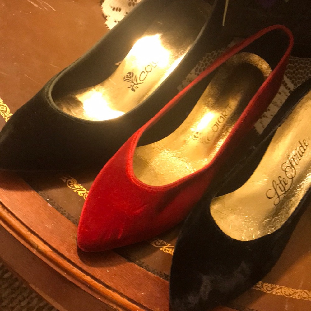 Elegant Black and Red Velvet Heels